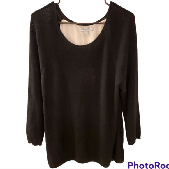 Olivia Sky Black Knit Split Back Lightweight Sweater,  Size XL - Picture 1 of 3